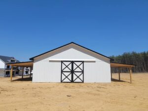 Custom White Barn Black Accent Door Saunders Construction Stoneville NC